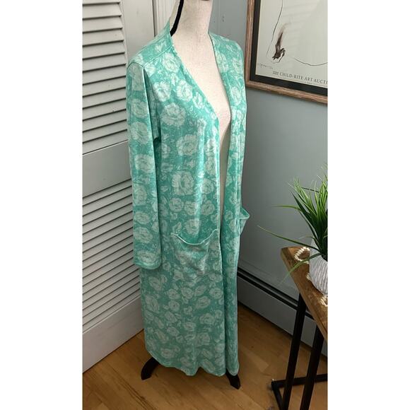 LULAROE Womens Sweater Large Blue Sarah Open Cardigan Duster Floral Soft Knit - Picture 4 of 14